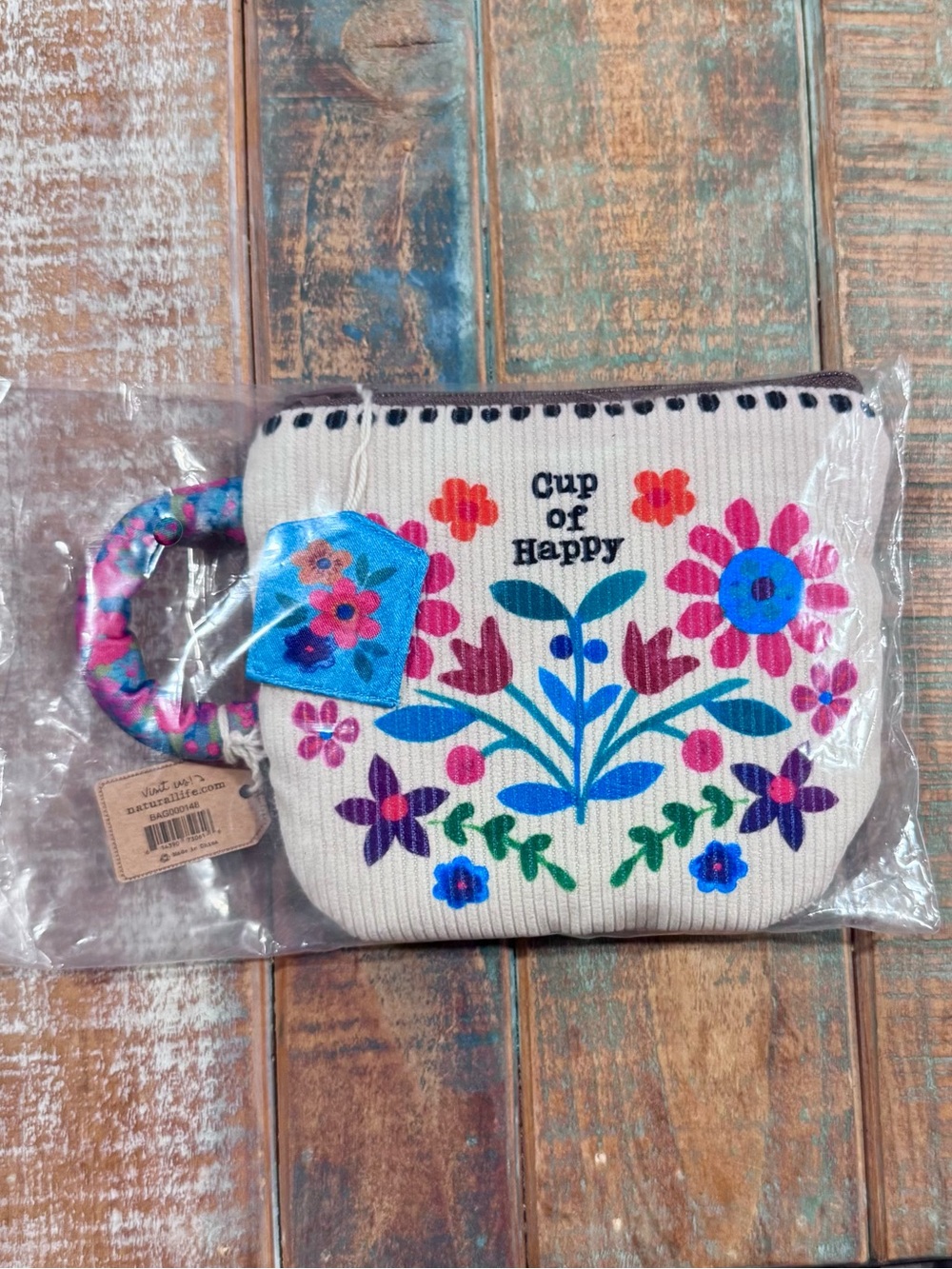 Natural Life Cup of Happy Floral Canvas Coin Purse- Multicolor